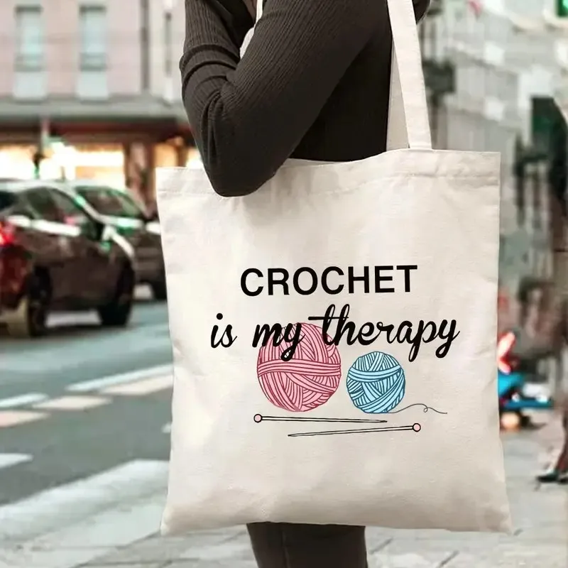 

Fashion Crochet Canvas Tote Bag Lightweight Durable Handbag Large Capacity for Daily Commute Shopping Bags