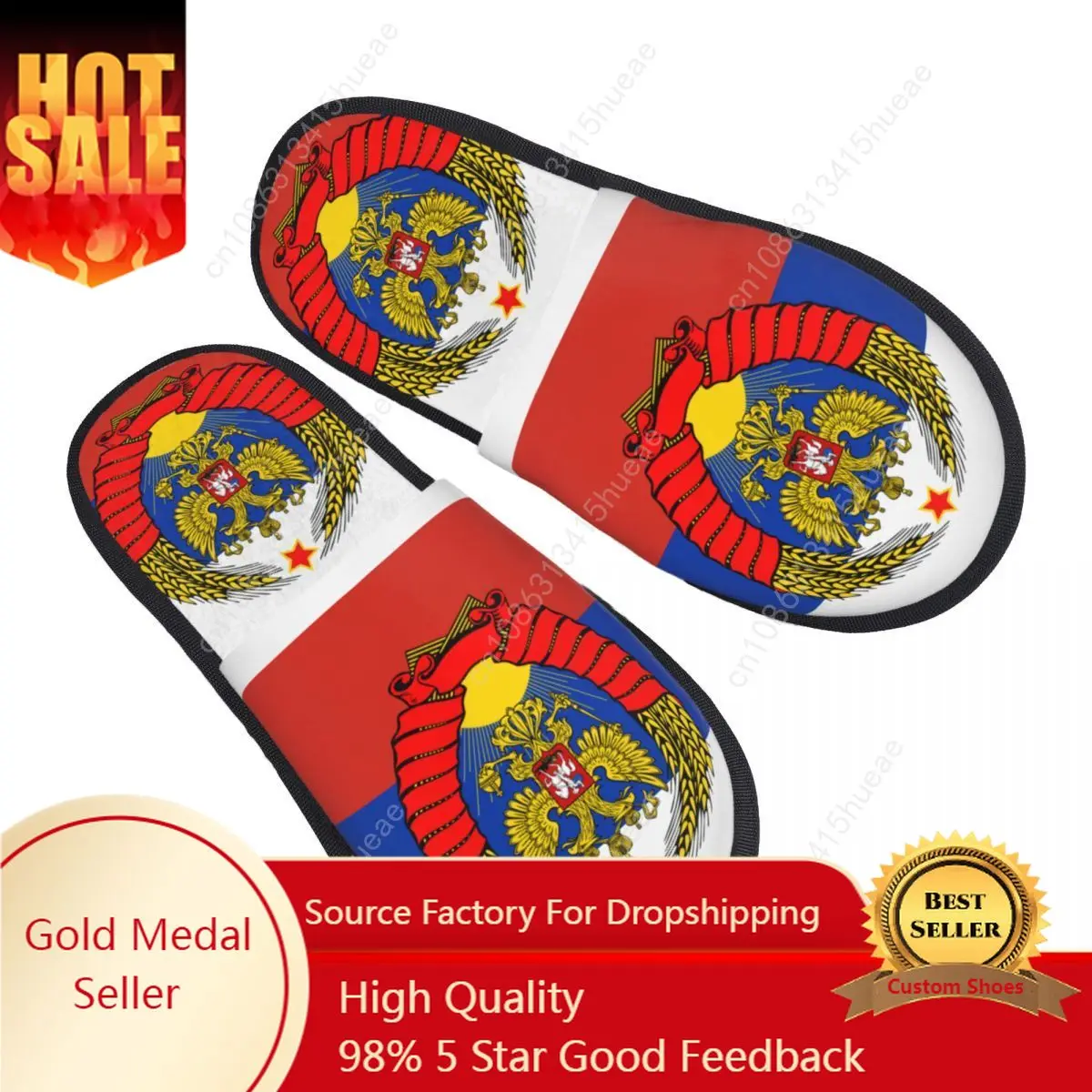 

Custom Flag Of Russia With Soviet Eagle Soft Memory Foam House Slippers Women Coat of Arms Cozy Warm Anti-Skid Slipper