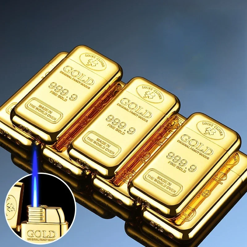 

Metal Creative Gold Brick Windproof Jet Blue Flame Torch Gas Lighter Small and Rich Portable Cigar Lighters Smoking Wholesale