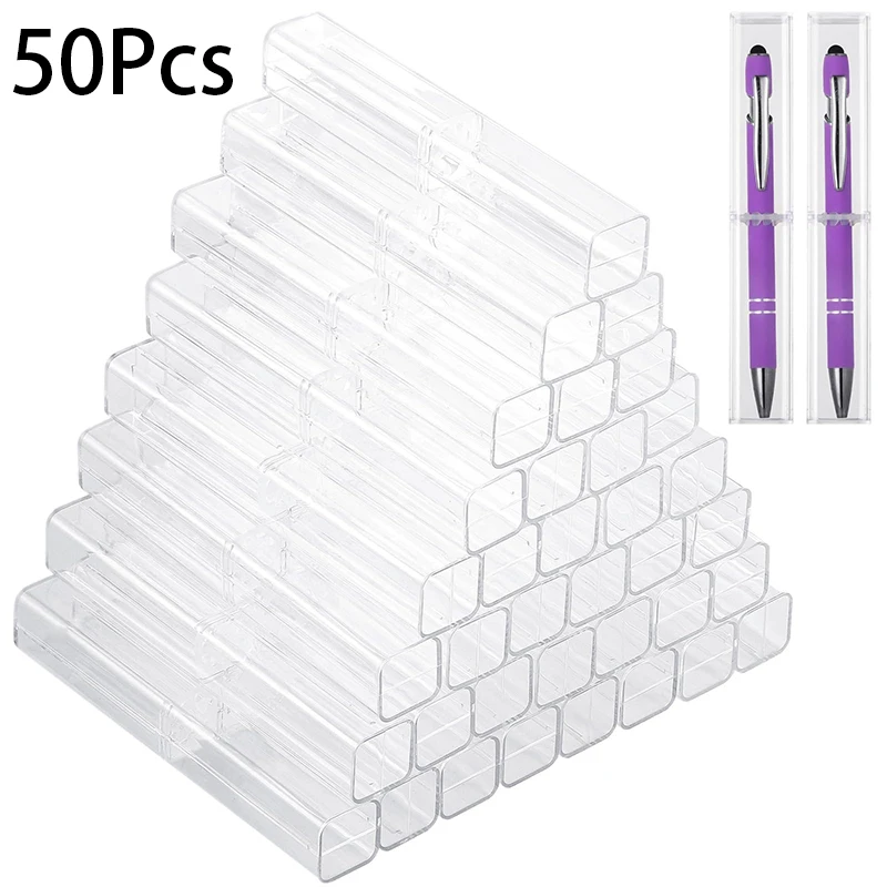50 шт., прозрачный пластиковый чехол для ручек с бриллиантами и кристаллами, прямоугольная пластиковая коробка для ручек, пеналы, оптовая продажа