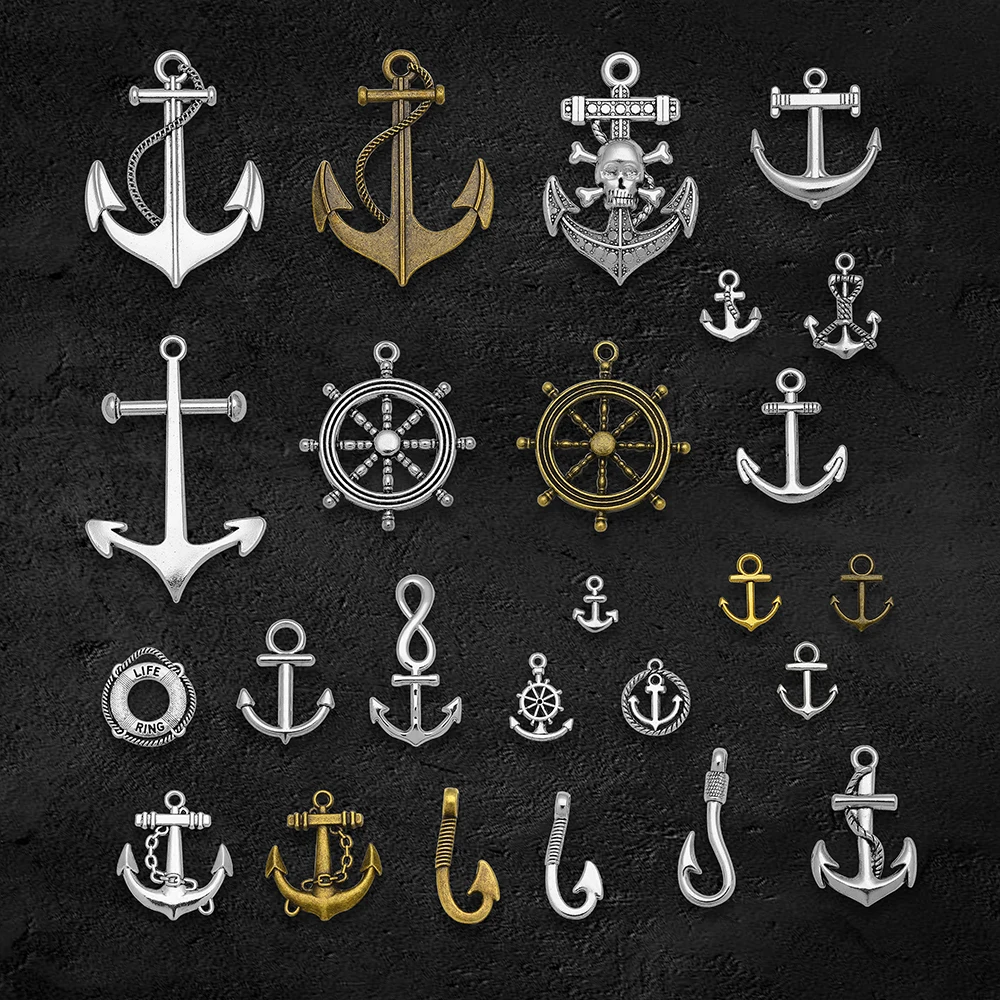 50pcs/Lot--19x15mm 3 Colors Plated Tiny Anchor Charms Navigation Mini Pendants DIY Supplies Jewelry Making Finding Accessories