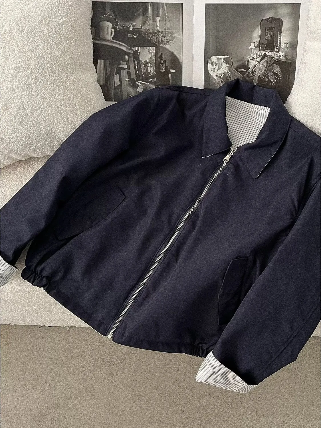 

Spring Autumn Korean Sle Striped Jaet Men's Long Sve Casual Base irt Outerwear Top Polyester Fiber Wear Resistant