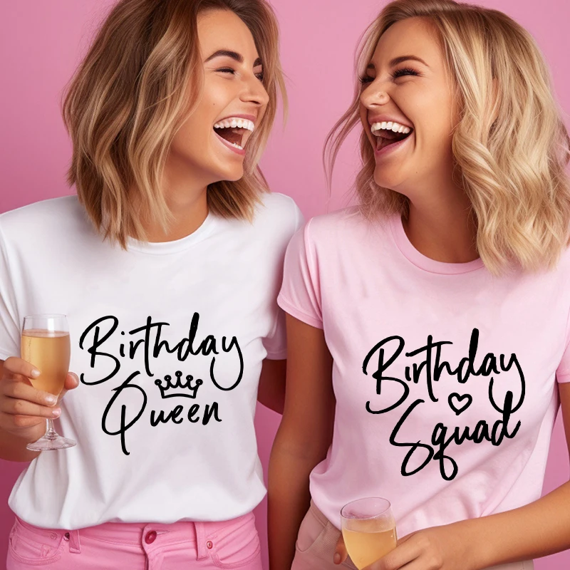 Women Clothing Short Sleeve Print Tshirts Birthday Squad Graphic Travel Ladies Tops T Shirt Tee T-Shirt Best Friend Tees