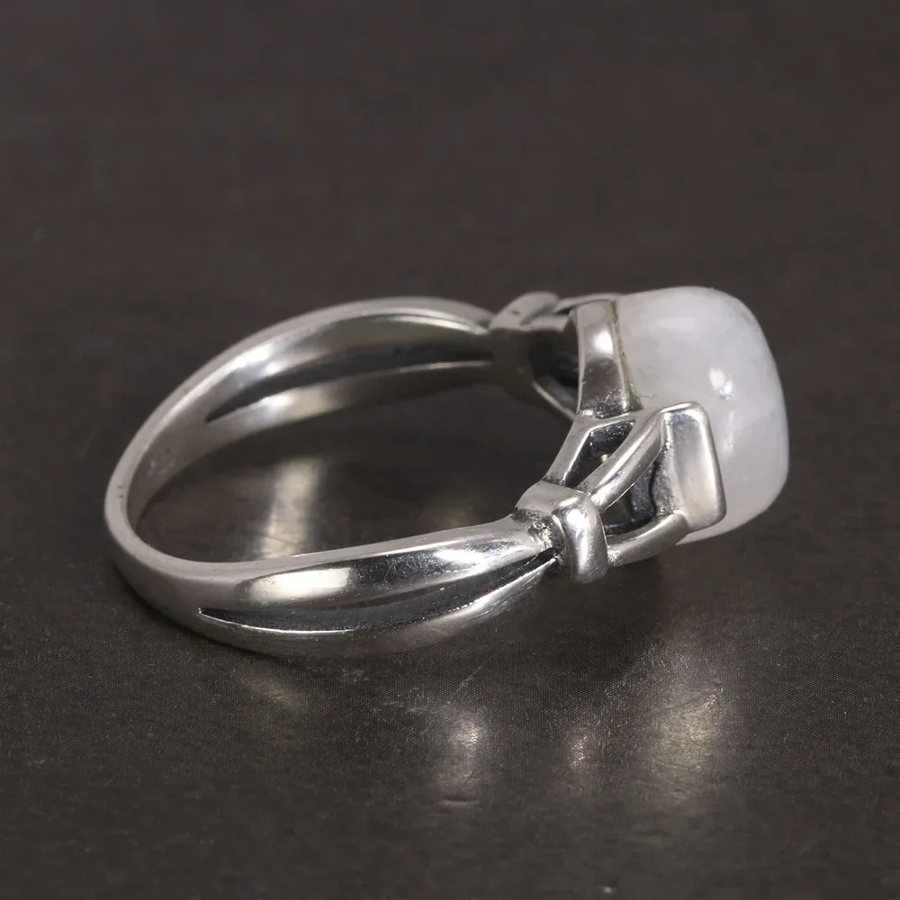 Group bague en argent regardé 925 avec ouverture réglable, pierre de lune naturelle, bijoux crépus vintage