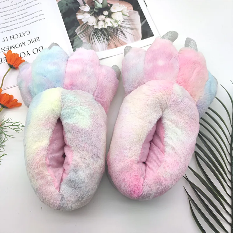 Rainbow Designer Claw Slippers For Women Men Black Bear Foot Shoes Woman Funny Animal Fuzzy Booties Slipper House Cosplay Shoes