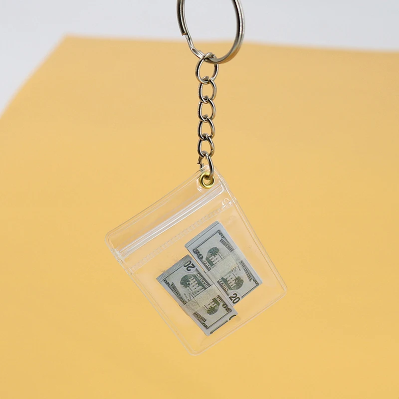 Dollar Bill Bag Charm Keychain Mini Clear Coin Money Bag Keychain Unique Handmade Backpack Charm Pendant Gift