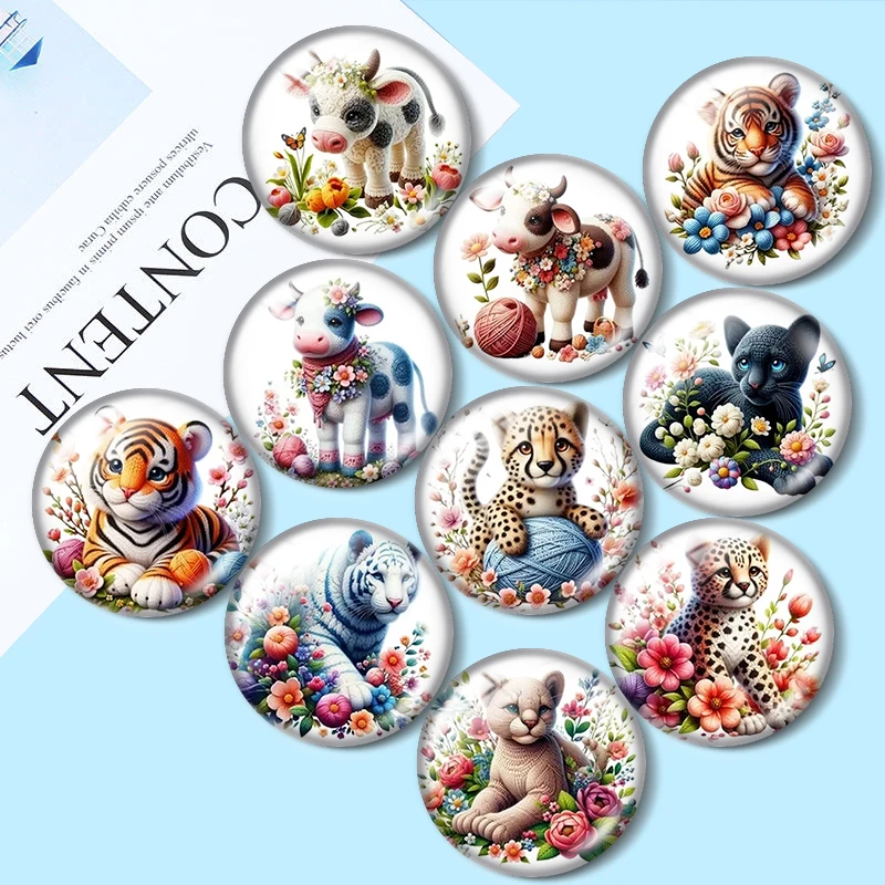 Cartoon Lion Tiger Cow 12/18/20/25mm glass cabochon  bracelet pendant rings for jewelry demo earrings back Making findings