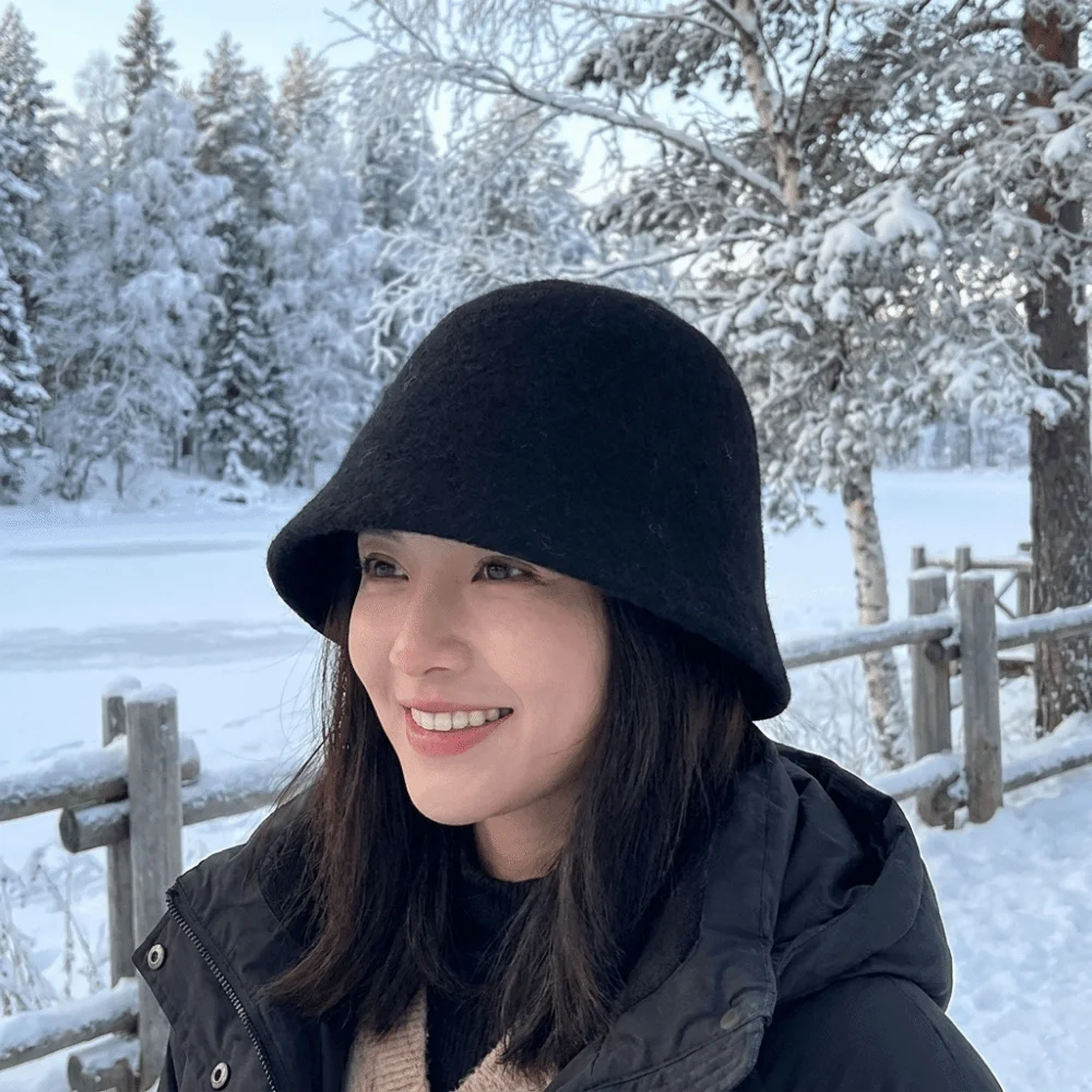 Vintage Solid Color Wool Fisherman Hat Windproof Handcrafted Knitted Beanie Thick Warm Winter Warm Bucket Hat Outdoor