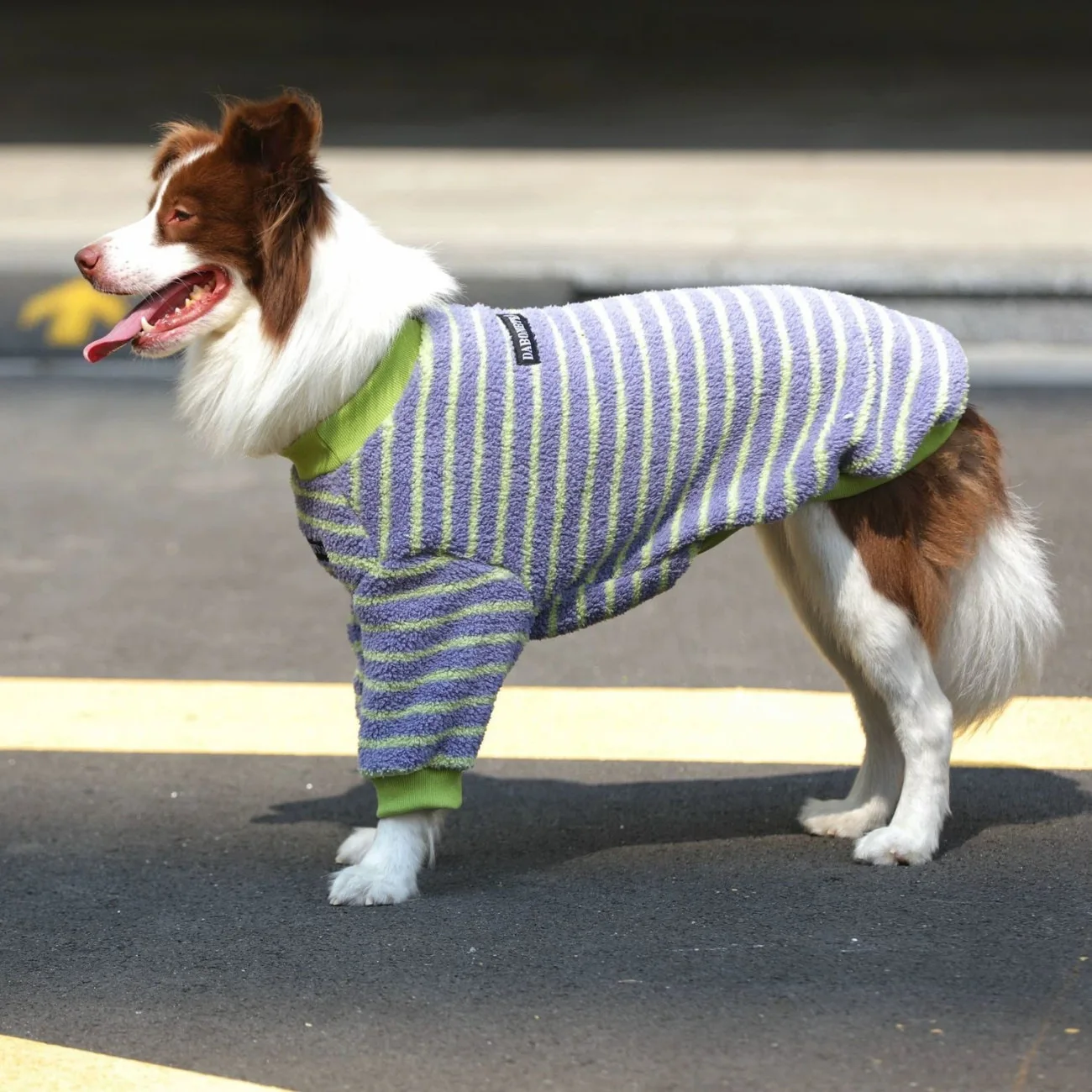 Stripe Dog Sweater Warm Fleece Hoodies Winter Dog Clothes for Medium Large Dogs, Long Sleeve Pullover Coat Pet Apparel