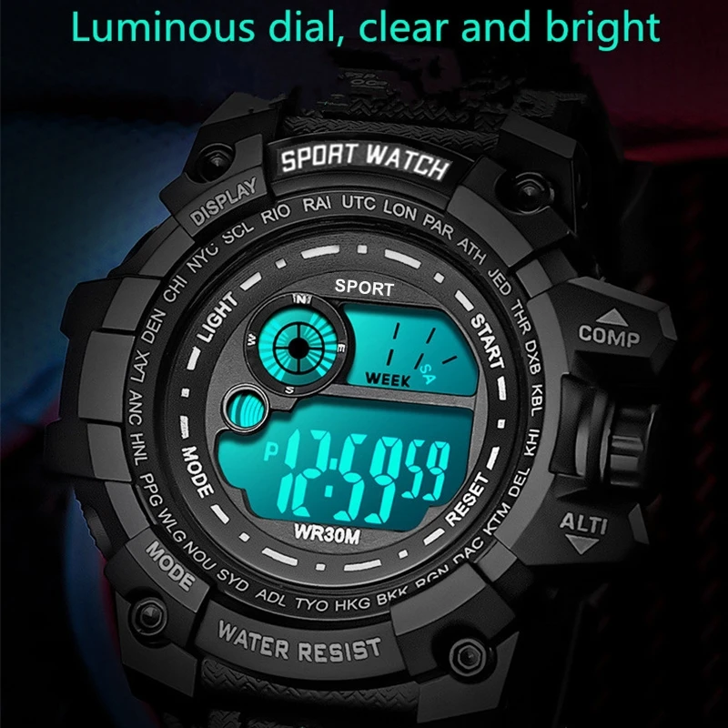 New Cool Luminous Men Sport Watch Silicone Strap Military Wrist Watch Led Calendar Waterproof Digital Watch relogio masculino