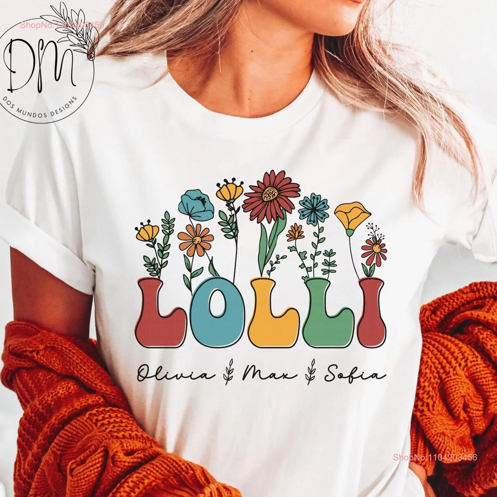 Lolli T Shirt Personalized Wildflowers Grandkid Names Floral for Mother's Day  long or short sleeves