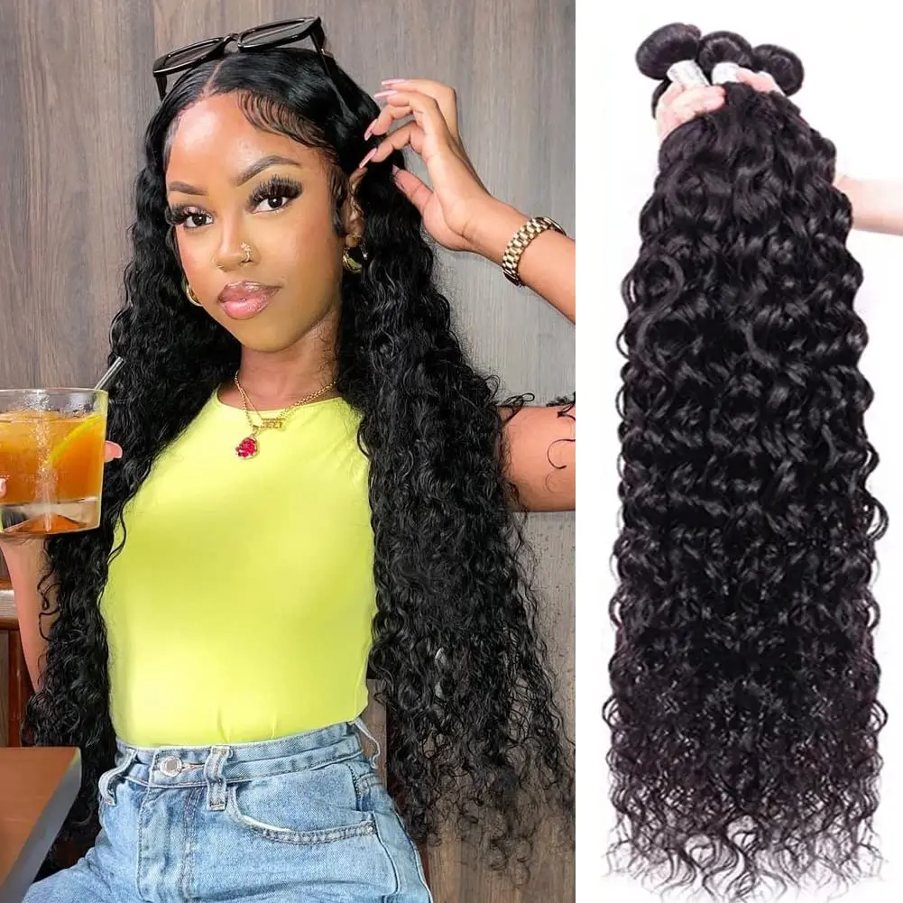 Water Wave Human Hair Bundles Curly Deep Wave 3 Bundles Brazilian Natural Black Human Hair Remy Hair 100% Human Hair Natural