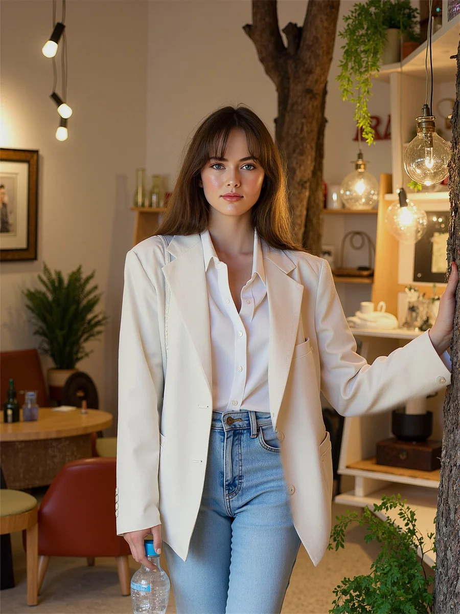 سترة نسائية سوداء بياقة مقلوبة ومظهر ربط من Fahison Fat خاصة ساحرة وشخصية رقيقة مائلة ومضادة للبيلينغ