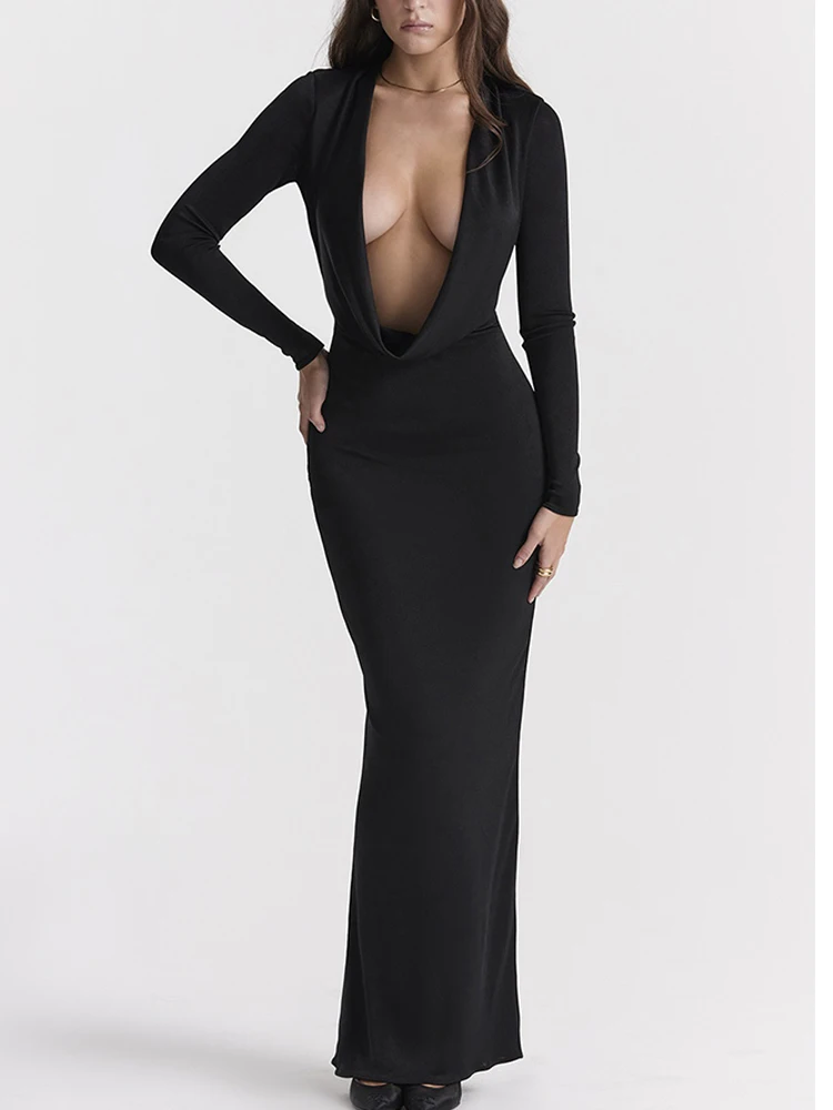 Europese en Amerikaanse dameskleding 2024 herfst en winter nieuw item high-end temperament sexy backless jurk lange rok slank