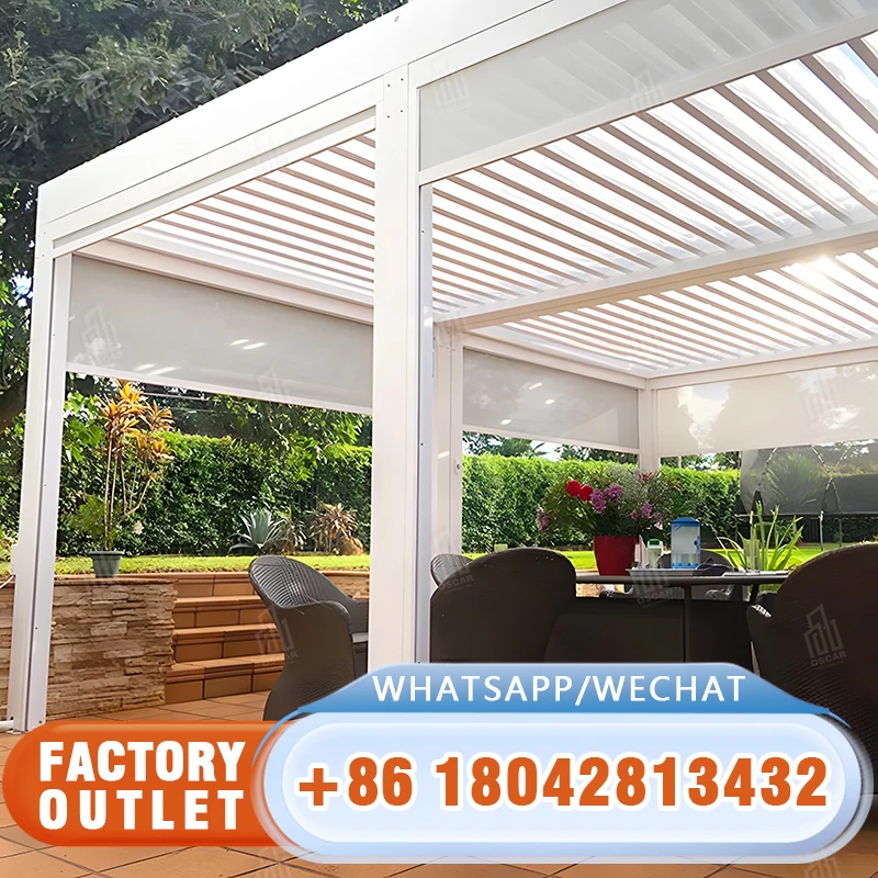 Waterproof Motorized Pergola Aluminium Louvered Pergola Canopy Exterior Gazebo 10X10 10X12 Bioclimatic Pergola