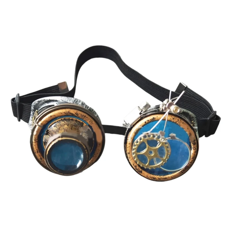 Steampunk Goggles with Double Loupe Windproof Detachable for Women Men Halloween Cosplay Masquerades Eyewears Accessory