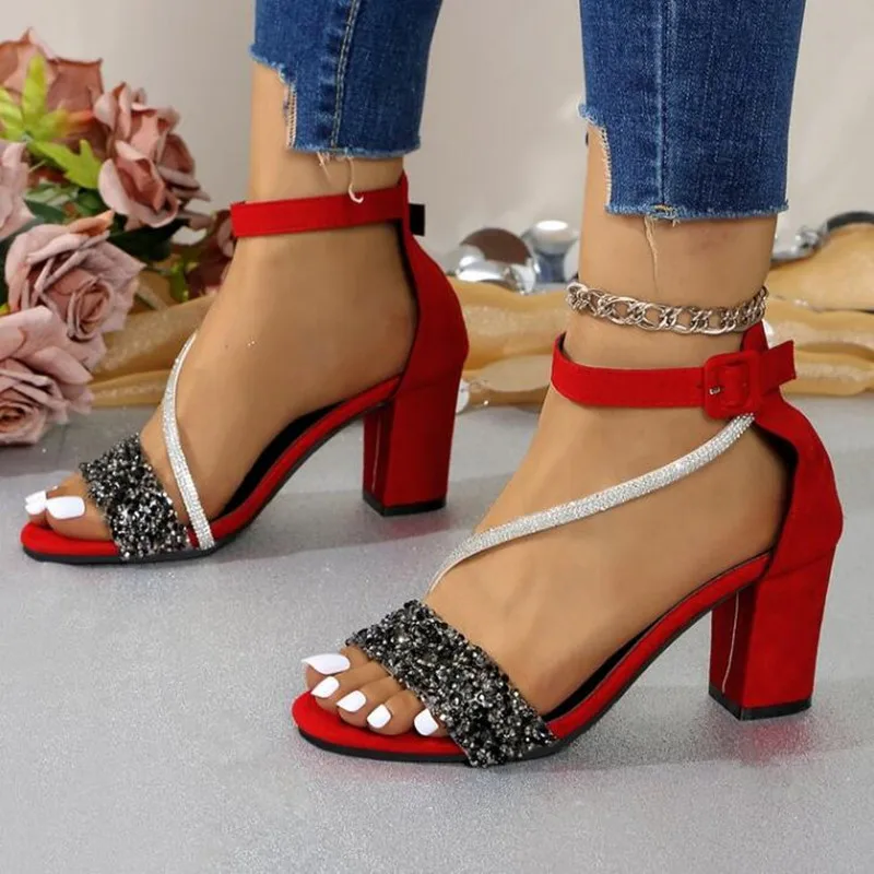 

Женские модные босоножки на каблуке в стиле ретро, летние, новые, удобные, нескользящие, с круглым и открытым носком, замшевые туфли на толстом каблуке, босоножки на высоком каблуке