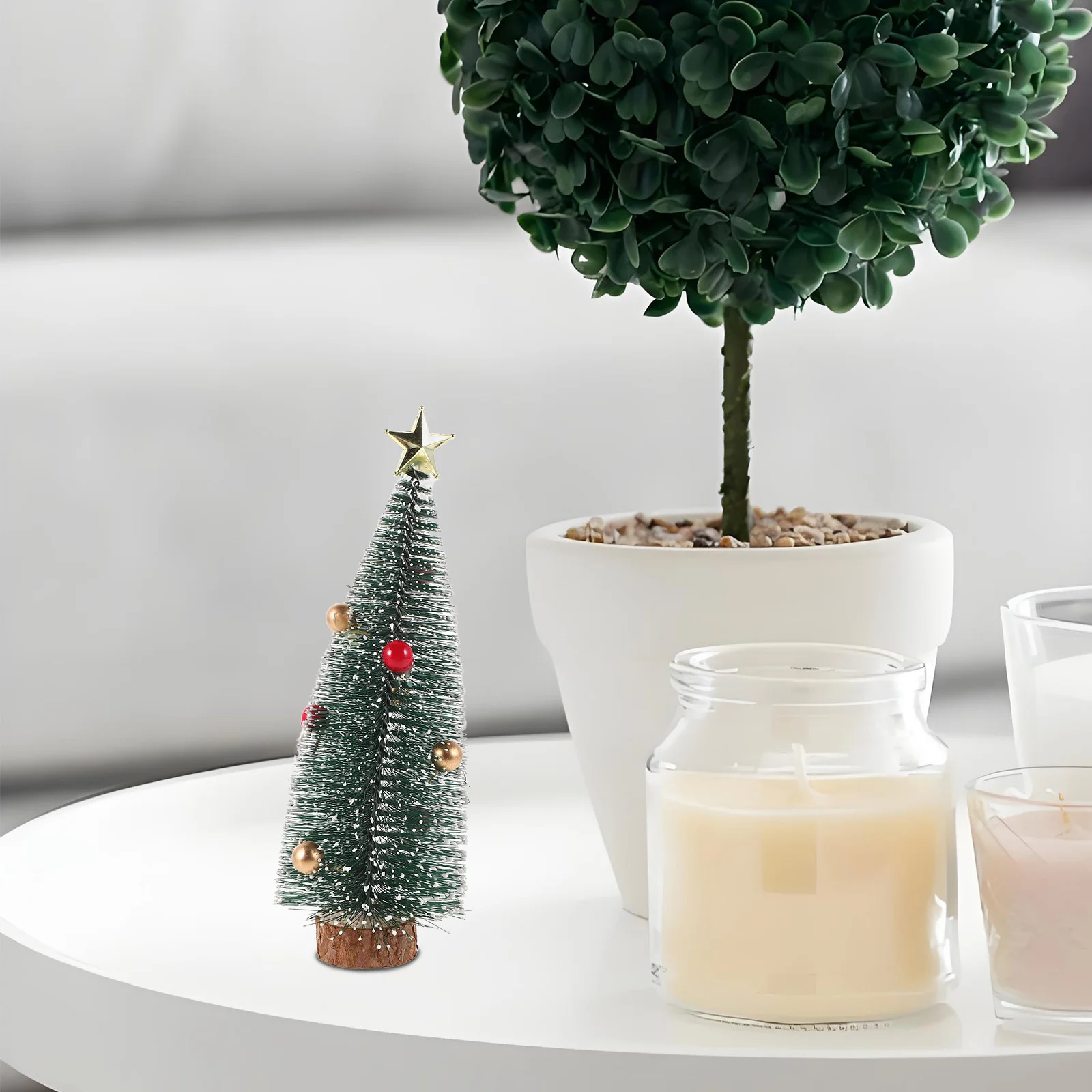 

Compact Artificial Slim Christmas Tree Snow Covered Mini Pine for Desktop Tabletop Winter Decor Arrangement Holiday Village