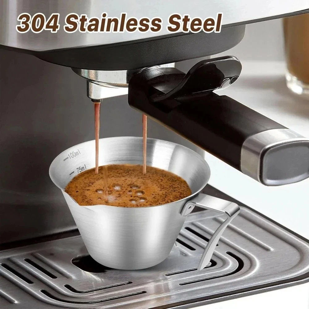 Espresso Cup with Handle, Stainless Steel Espresso Measuring Cup (with V-shaped spout), Coffee, Dessert, and Sauce Cup with Gra