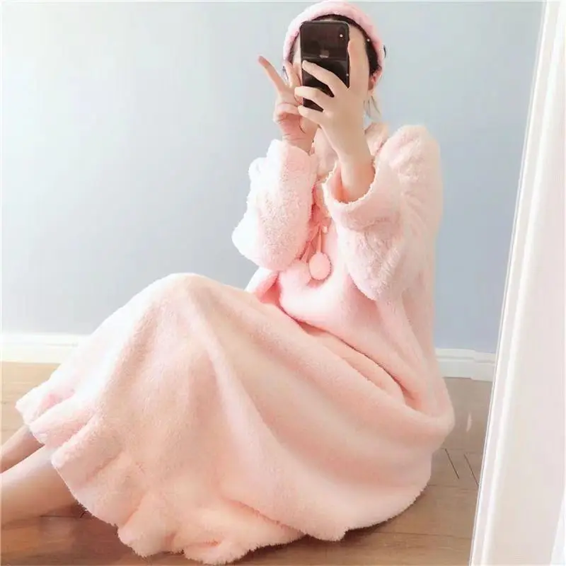 Women's Autumn and Winter Long Over-the-knee Fattened Enlarged Size Loose Farley Velvet Bathrobes Korean Version Loungewear New