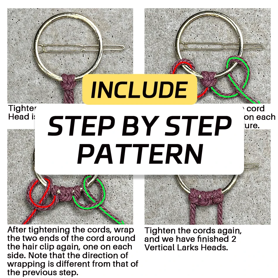 3 Pcs Macrame Hair Clip Kit with English Tutorial, Beginner Friendly DIY Craft Kit, Handmade Woven Hair Accessorie