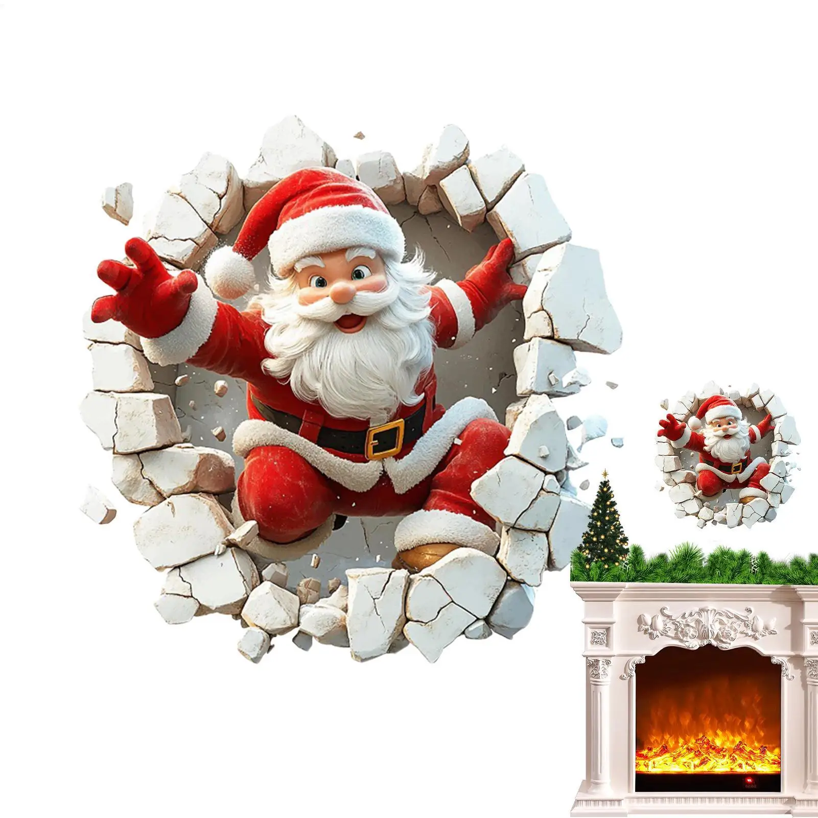 2D Santa Claus Wall Decal Santa Claus Breaking The Wall Sticker Christmas Decorations Toilet Seat Lid Decals Home Decort