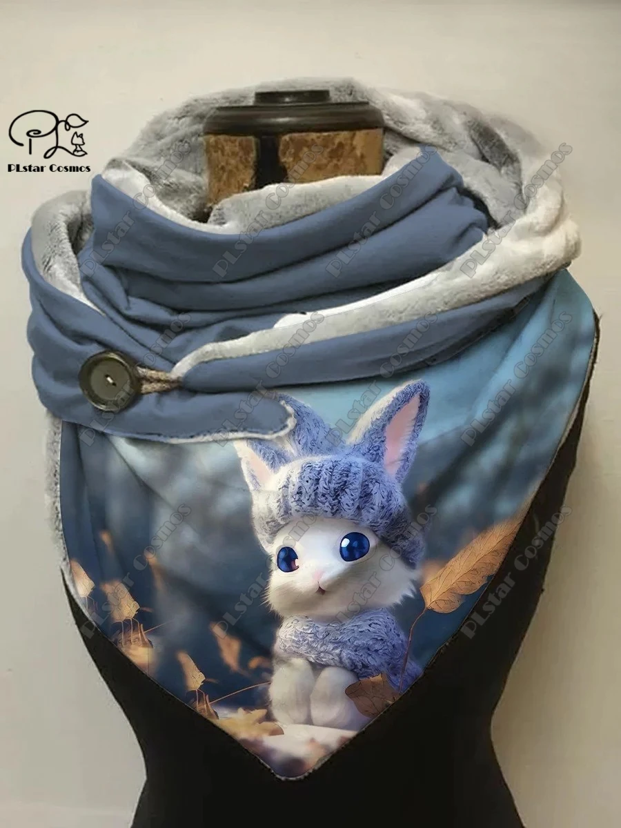 3D printing new animal series cute hedgehog, squirrel and rabbit pattern women\'s warm shawl spring winter small triangle scarf