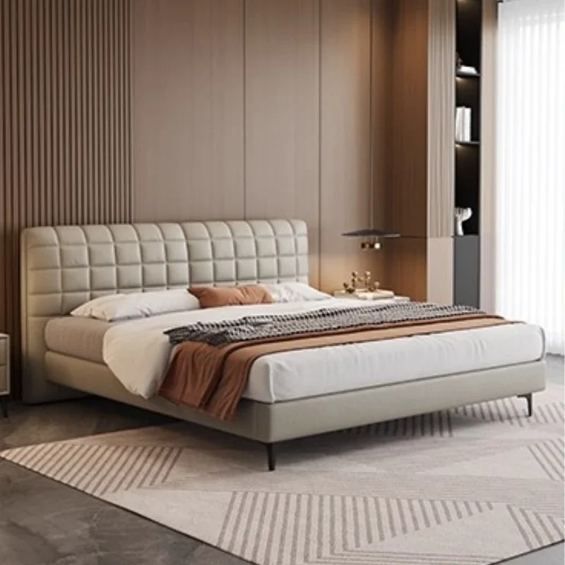 Luxury Modern Minimalist Leather Double Bed Top Layer Cowhide Marriage Beds Double Bed Frame 2 People Beds 180x200cm 150x200cm
