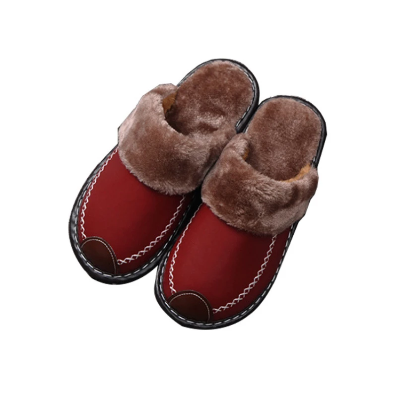 Chinelos impermeáveis de couro PU para homens e mulheres, chinelo interior quente, sapatos de casa, preto, novo, inverno