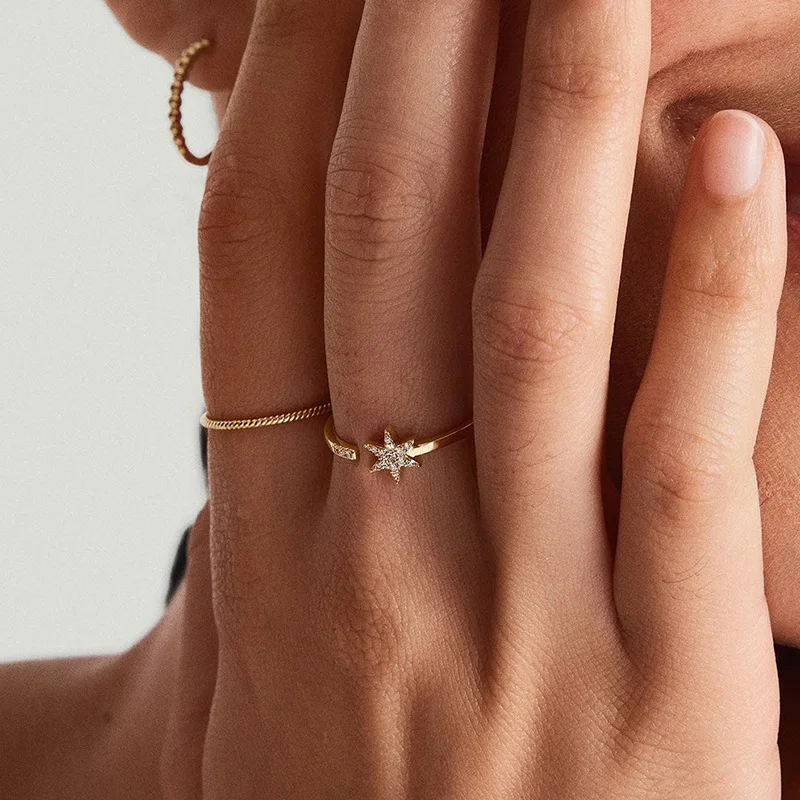 

Jenny&dave Fashion Girls Minimalist Retro S925 Pure Silver Personalized Hexagonal Star Zircon Versatile Luxury Ring 2026 New