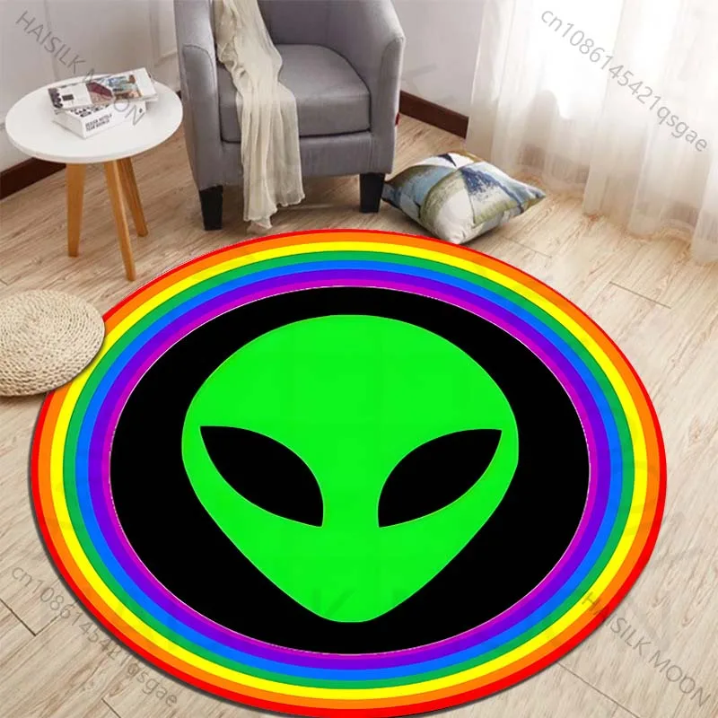 Alien design with rainbow circle Printed round carpet living room sofa table carpet large pet mat soft round carpet home decor