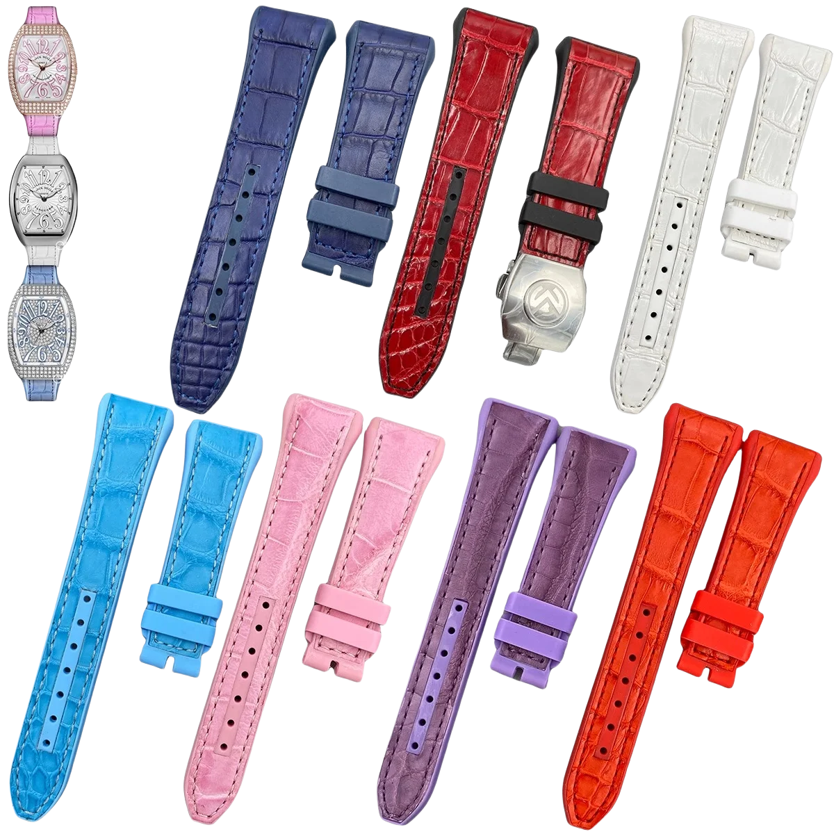 ДЛЯ FRANCK MULLER V32/41/45 РЕМЕНЬ ДЛЯ ЧАСОВ С РЕМЕНЬМИ С РЕЗИНОВКОМ И АЛИГАТОРОМ