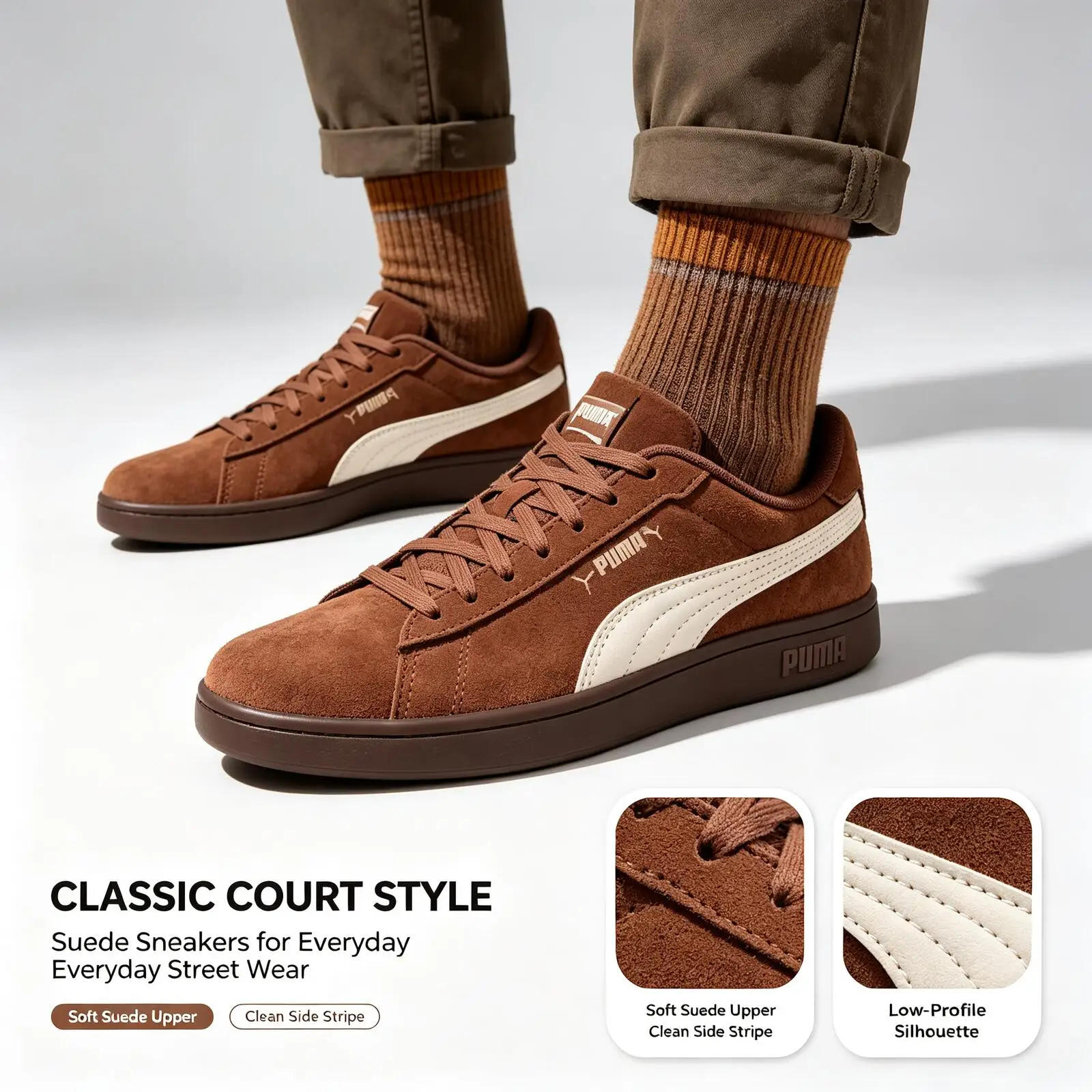 New PUMA Retro Casual Sneaker Suede Soft Bottoms Durable Classic Suede Sneakers for Men Women Brown Low Top Casual Shoes