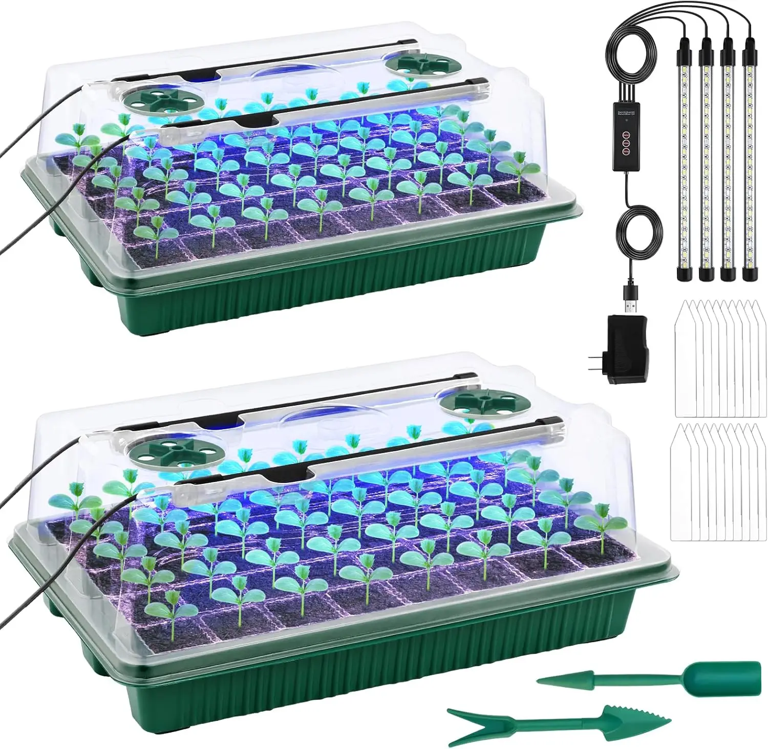 

2 упаковки стартового лотка с подсветкой для выращивания, стартовые комплекты для семян на 80 ячеек с куполом для влажности
