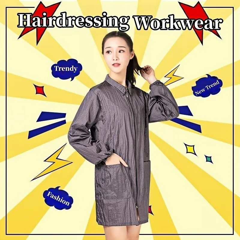 Kitchen Waterproof Oil Proof Long Sleeved With Pockets Apron Women's Painting Cooking Pinafore Pet Nail Salon Beauty Workwear
