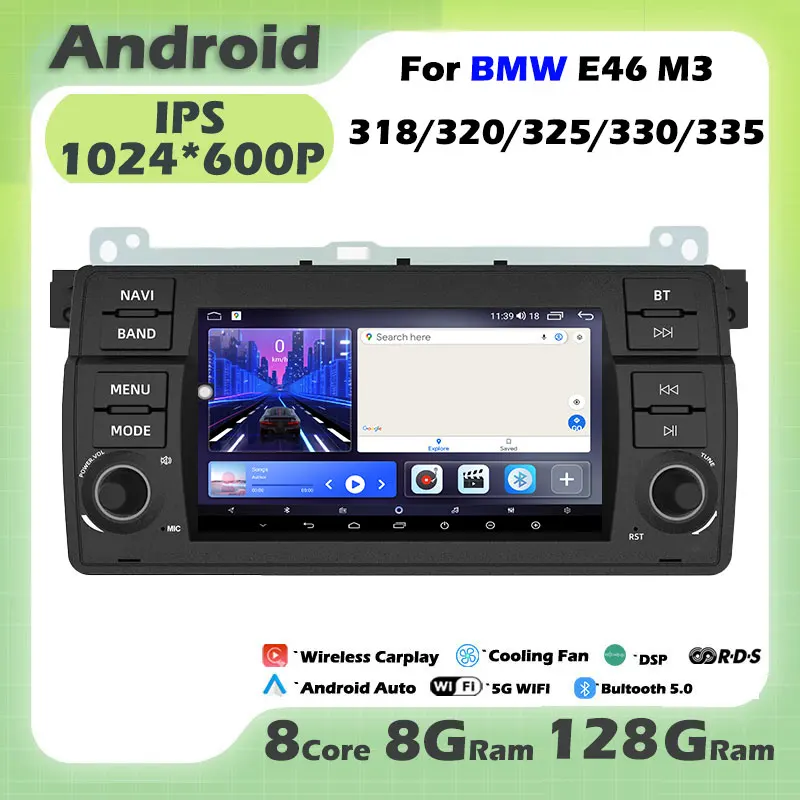 7'' For BMW E46 M3 318/320/325/330/335 Android 14 Car Radio Multimedia Player GPS Navigation Stereo WiFi BT Carplay Auto