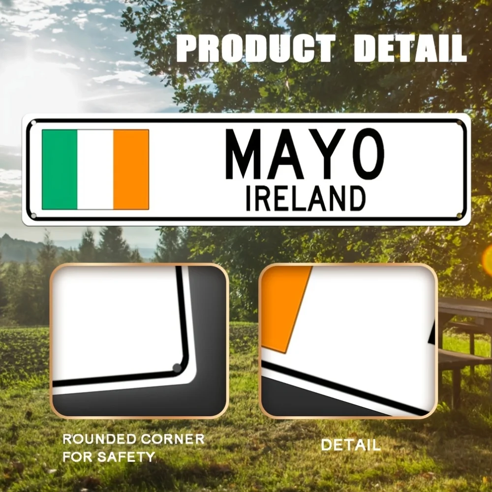 1pc 1pcs Mayo Ireland Sign - Retro Irish Flag Metal Plaque with Irish Tricolor Design & Mayo Text, Durable Hook-Style Hanging Wa