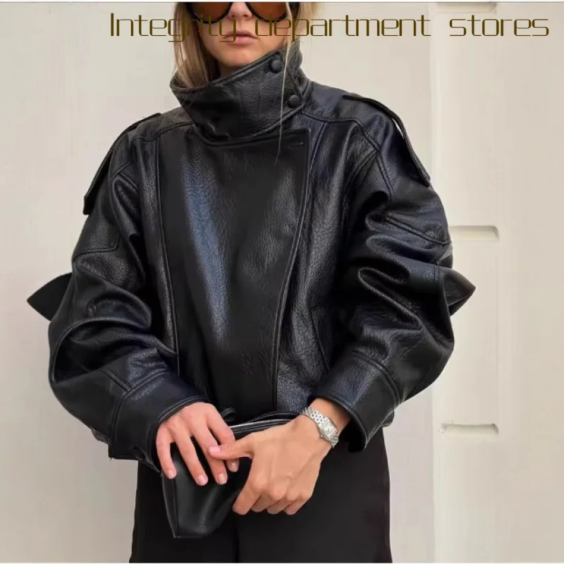 Casual Long Sve Cotton Jaet Stand Collar Zipper Design Faux Leather Coat for Women Adult Ceremony Mid-Year Spring