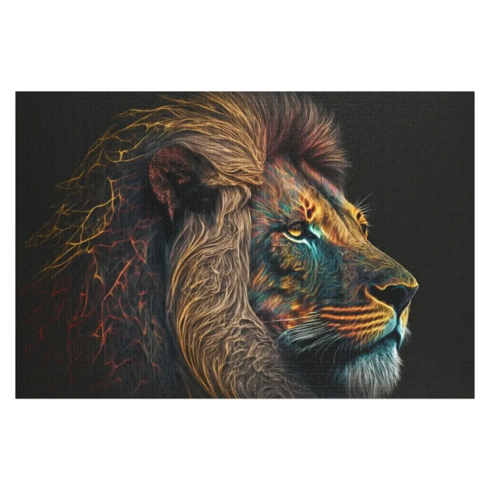 

Neon Lion Jigsaw Puzzle Wood Name Personalized Toy Puzzle