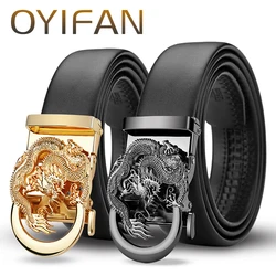 OYIFAN Fashion Designer Belt, Genuine Leather Belt, Adjustable Ratchet Automatic Belt, High Quality Alloy Buckle, Belt for Men