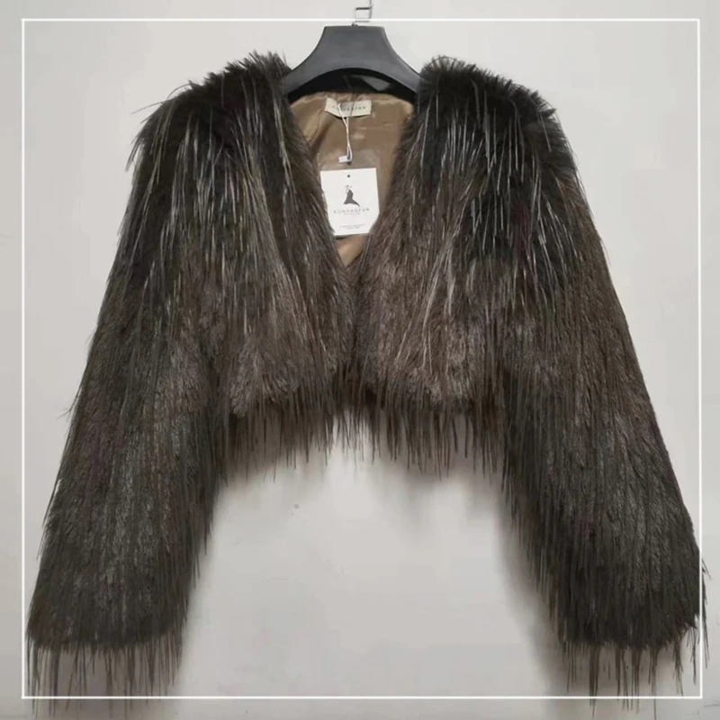 Autumn Winter Fur Coats Women Crop Top Fashion Faux Fur Coat Elegant Sexy Thick Warm Faux Fur Jackets