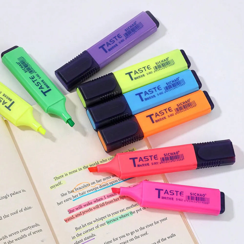 4/6/8PCS Highlighter Fluorescent Pen Broad Tip Writing Marker Pens For Art Drawing Doodling Marking Office Stationery Supply