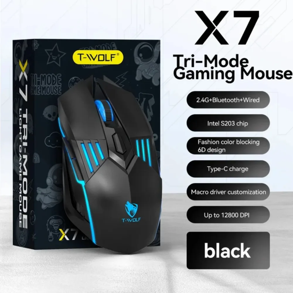 

RGB Tri-Mode Gaming Mouse 6 Levels Adjustable DPI Up to 12000DPI 6 Programmable Buttons Macro Ergonomic for PC Laptop PUBG Gamer