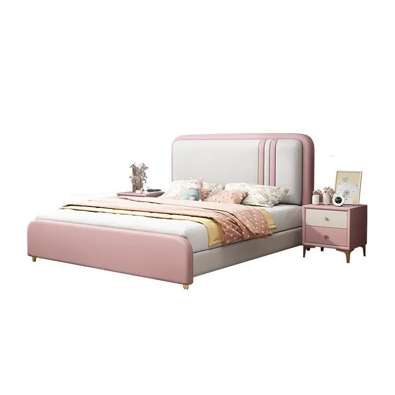 

！@1.5m Single Bed Light Luxury Bedroom for Kid Leather Bed 1.2m Twin Double Size Kids Children Bedroom Furniture Set
