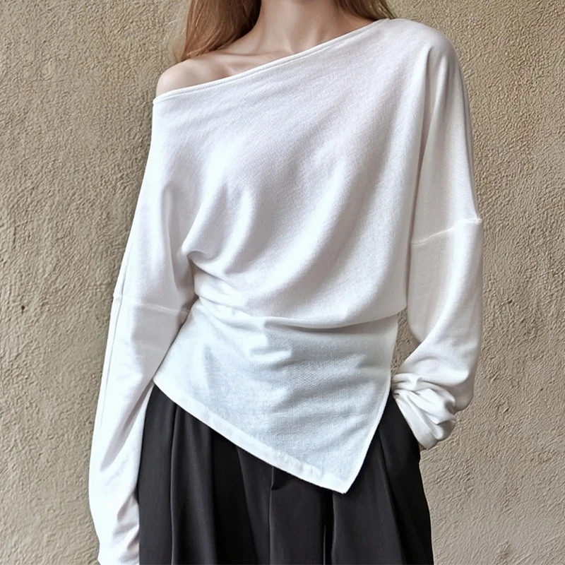 

Сексуальная толстовка с нерегулярным темпераментом и наклонными плечами, зимняя новая облегающая талия, топ с завязкой на талии для женщин