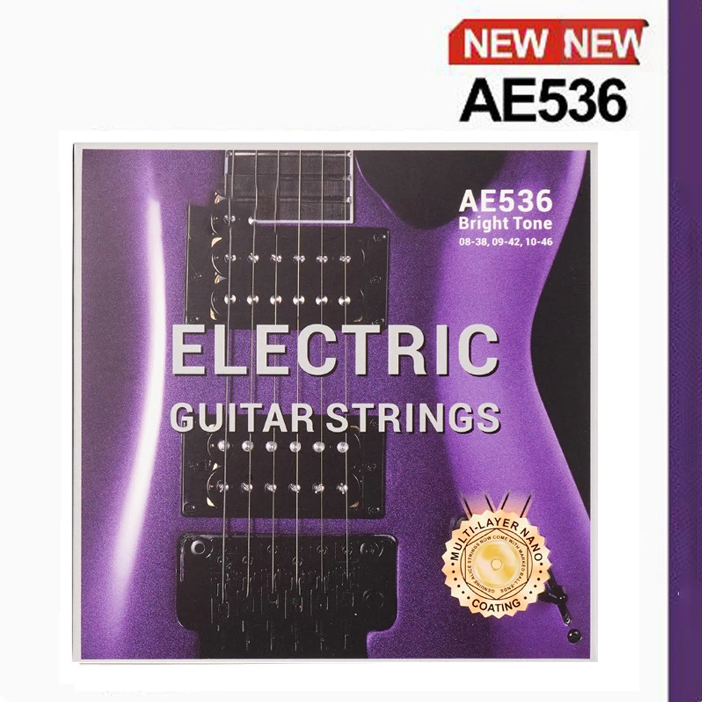 AE536 Electric Guitar Strings Hexagonal High-carbon Steel Core Multipolymer Anti-rust Coating Performance Strings