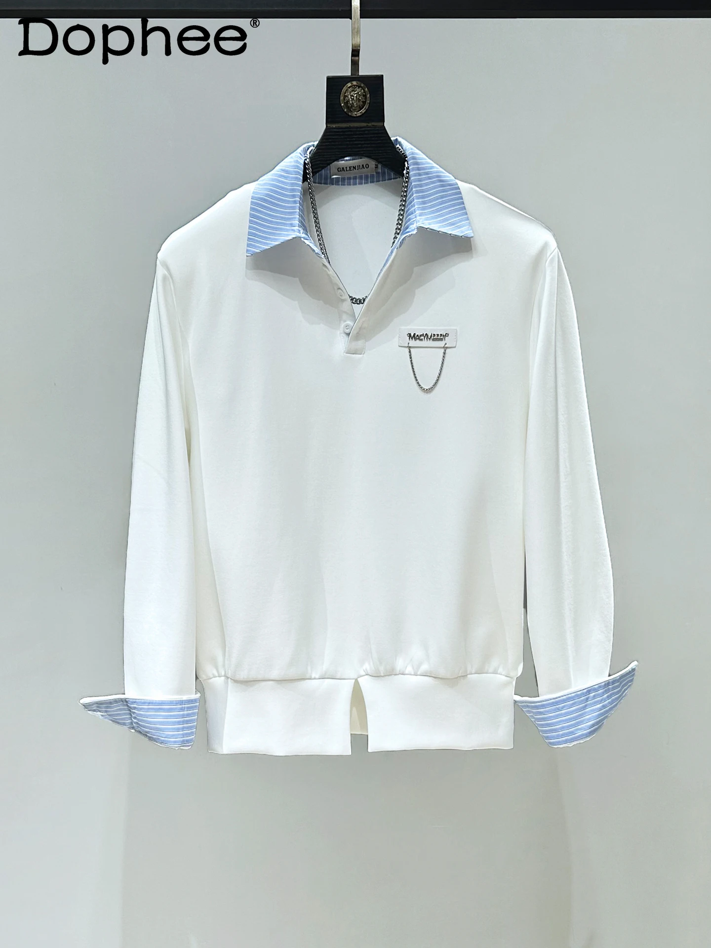 

2025 New High-End Fake Two-Piece Shirt Collar Patchwork Sweatshirt for Men Loose Casual Versatile Long Sleeve Top