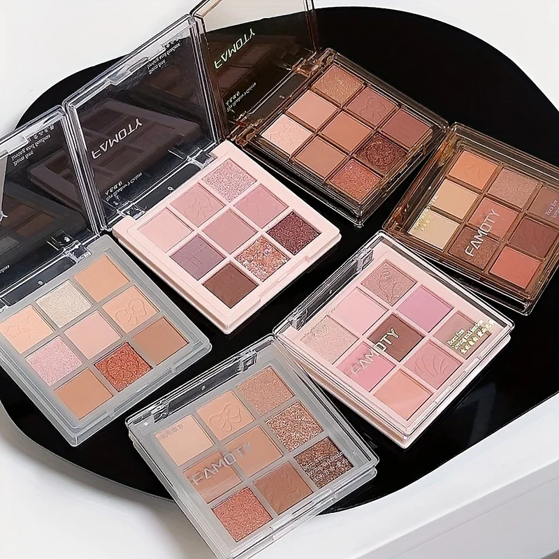 Palette di ombretti a 9 colori in tè al latte, tonalità terrestri, tonalità opache e luccicanti, look morbido e fumé, polvere senza volare, perfetta da indossare ogni giorno