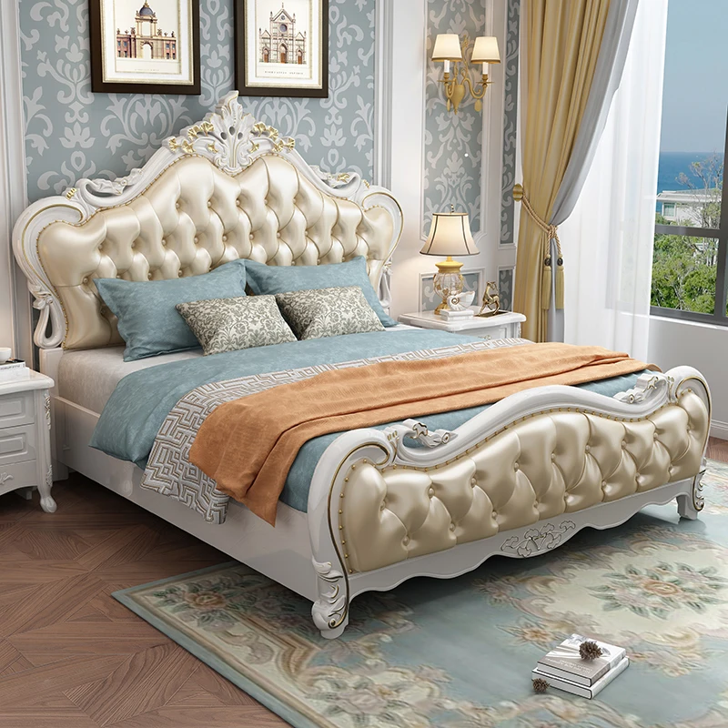 Modern Pretty European Custom Bed Wood Gold Leather Bedroom Luxury Beds Storage European Modern Unique Muebles Room Furniture