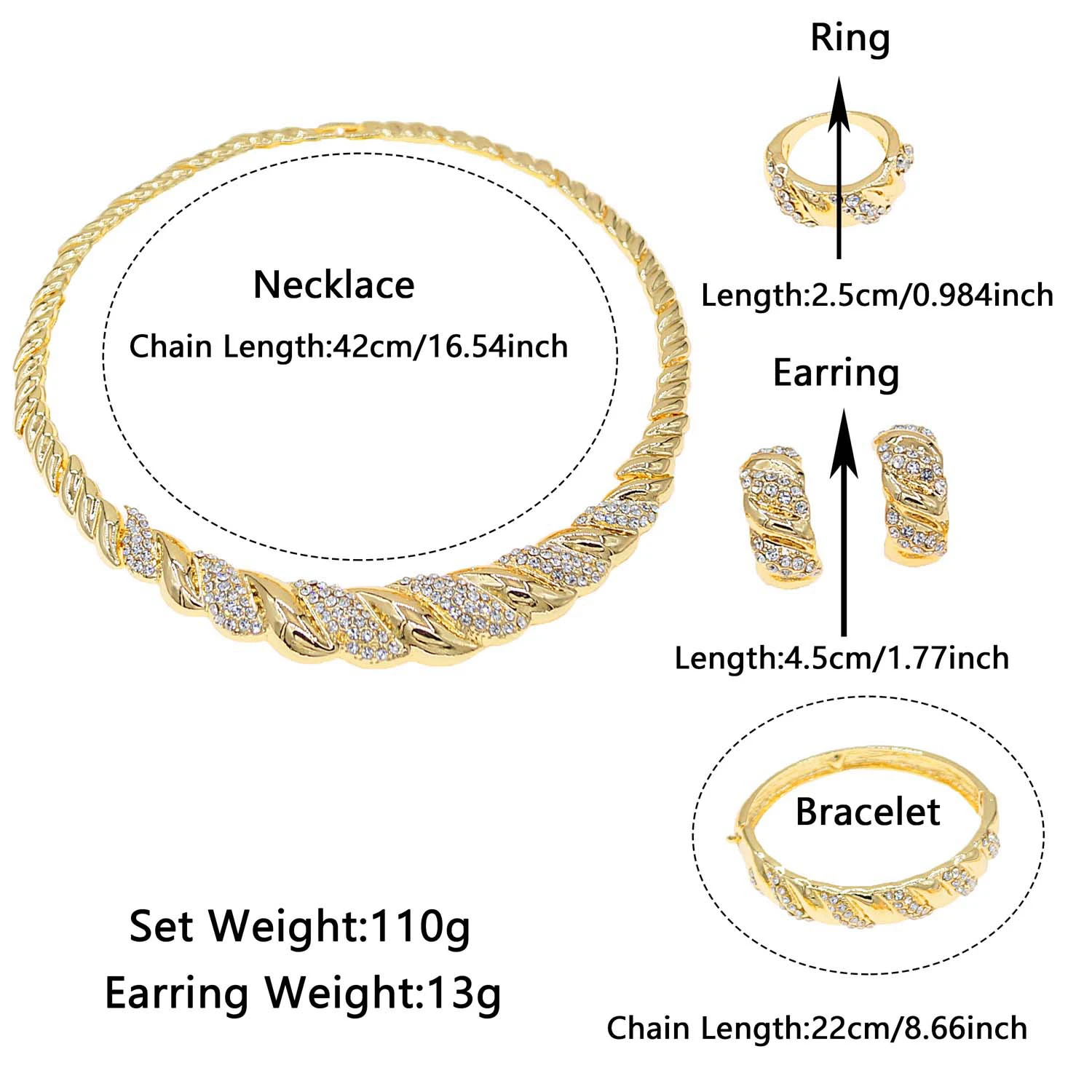 Yulaili Fashion Jewelry Set High Quality Gold Plated Necklace With Diamond African Party Accessories Women Gift HD200744